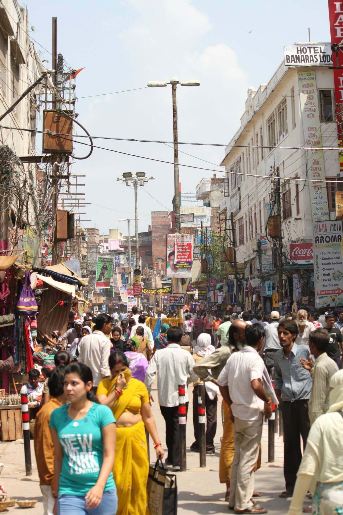 A busy shopping street in Varanasi, photographed during the India trip